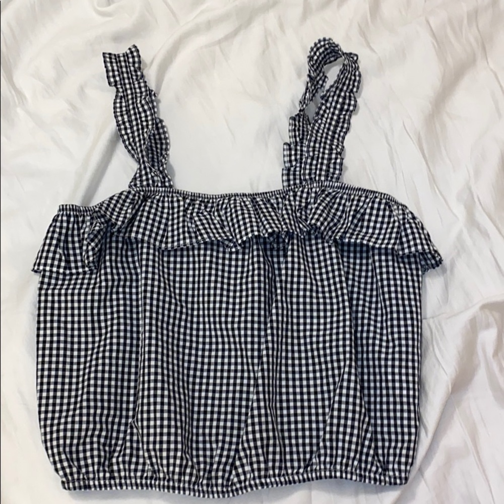 gingham ruffle girly top